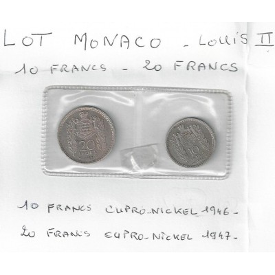 Monnaies Lot Monaco - Louis II  - 10 francs - 20 francs
